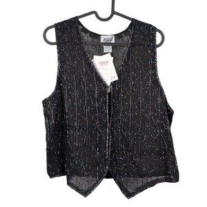 Beaded GTV Silk Vest L Black Sheer Boho Hippie Fairy Whimsigoth Indie Glam Rock